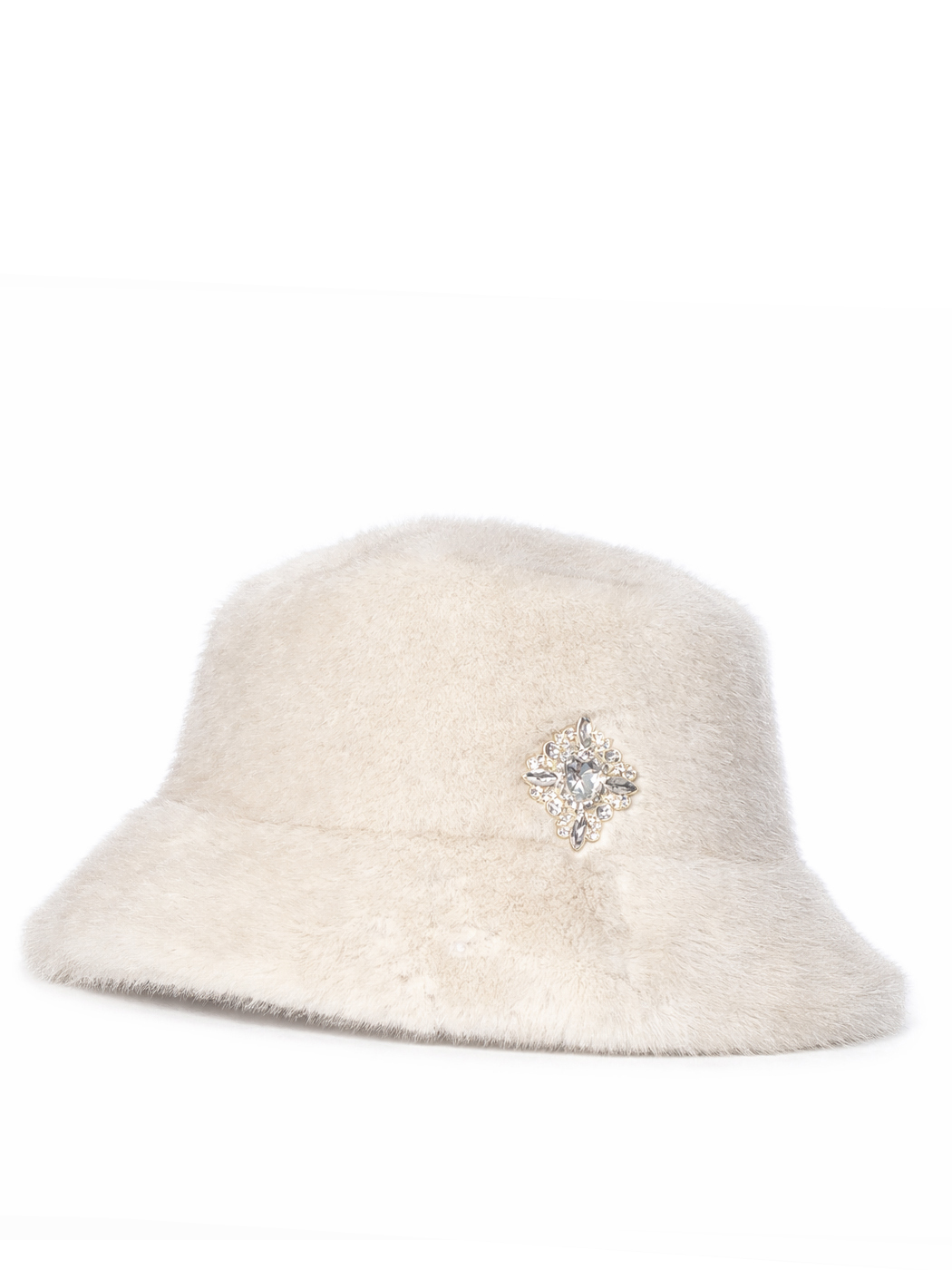 CLOCHE CON BOTTONE GIOIELLO FAUX FUR FAKE MINK,100%PL,MADE IN PRC  - BEIGE